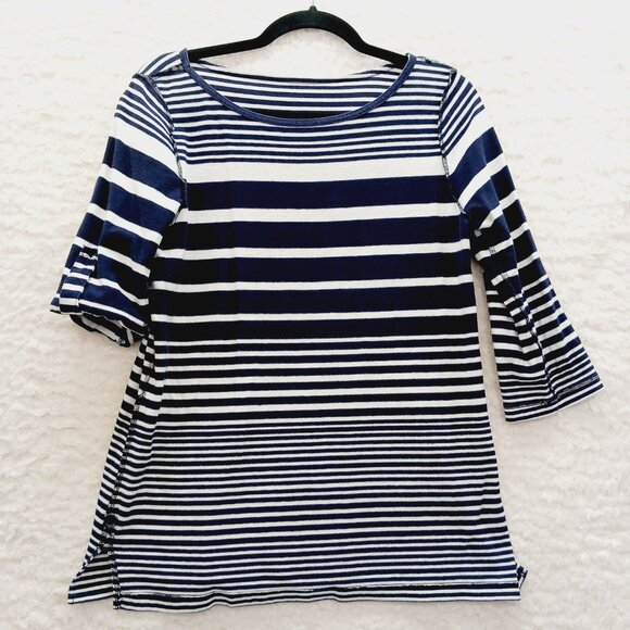 T-Shirt Size M Navy Stripe Sailorcore Resort Cruise Coastal Grandma Nautical Y2K - Picture 10 of 12